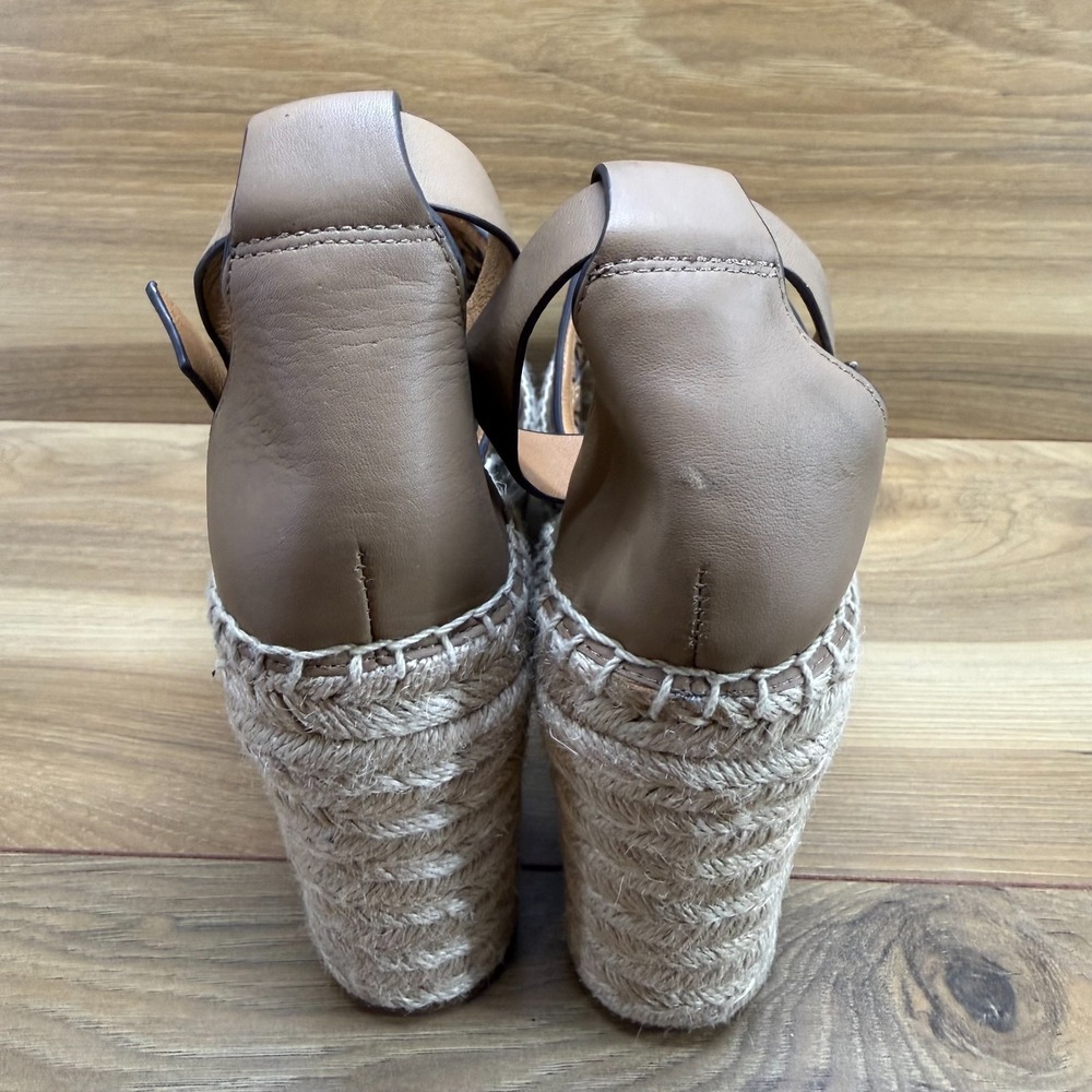 Tory Burch Basketweave Platform Wedge Sandals 8 M Almond Flour Ankle Strap - Picture 8 of 12